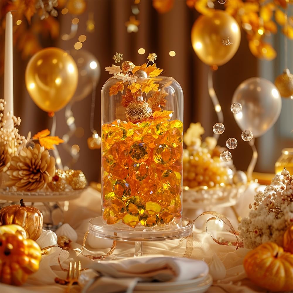HappyFiller 720 PCS Mix 20mm,10mm Orange Acrylic Diamonds Gems Sparkling Fake Gemstones Rhinestones Jewel for Fall Vase Fillers,Halloween Autumn Decoration,Thanksgiving Table Reception Confetti,Crafts