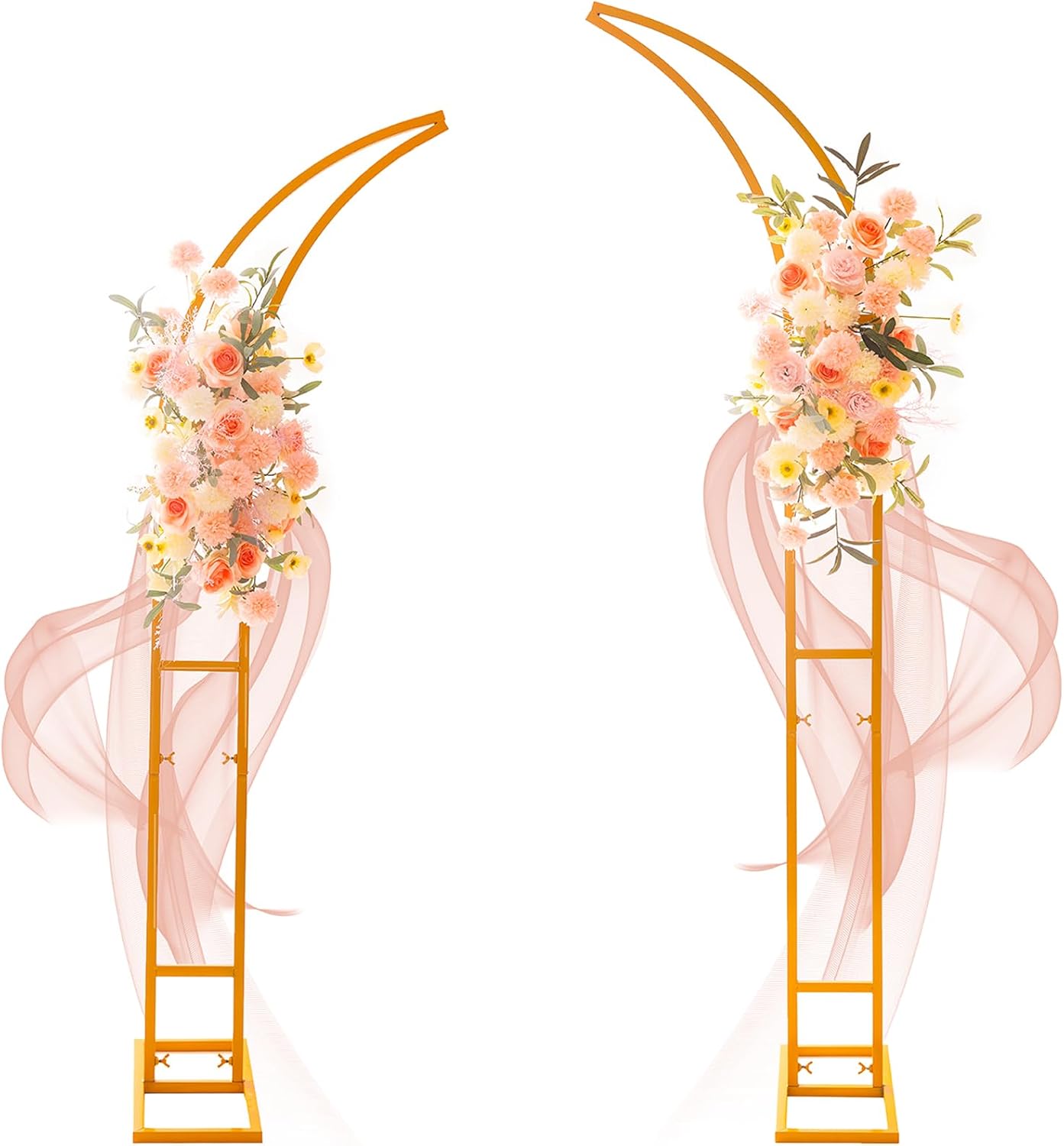 SATBIR 2pcs Large Wedding Arch with Base Flower Stand Arch Bracket Stand Backdrop Stand For Wedding Party Elegant Decorations & Garden Climbing Plants Vines,8.2&6.9 FT-Gold