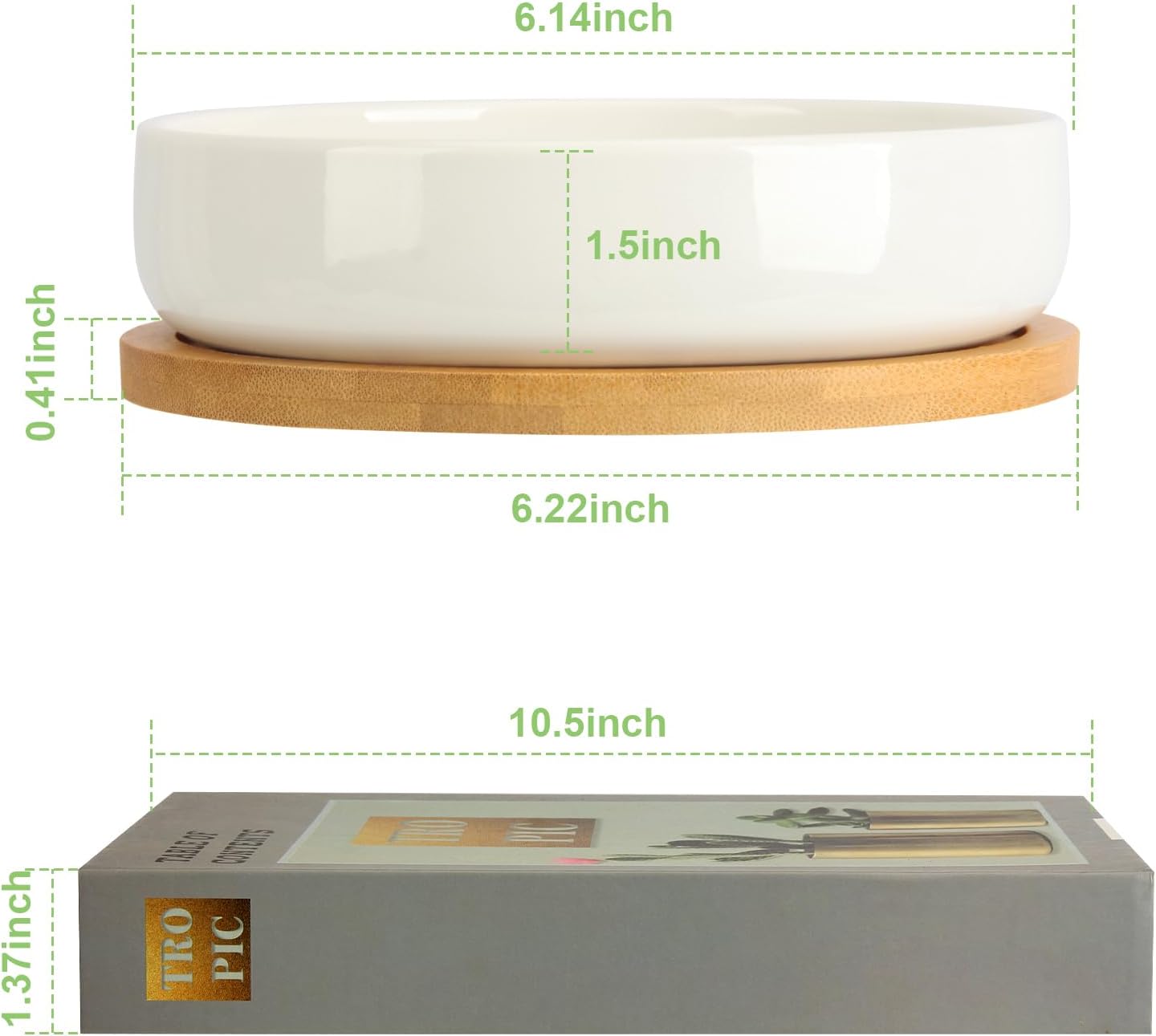 ZOUTOG Succulent Pots,6 Inch Succulent Planters with Drainage and Tray,White Ceramic Planters for Indoor Plants,Round Shallow Flower Plant Pots,Pack of 2