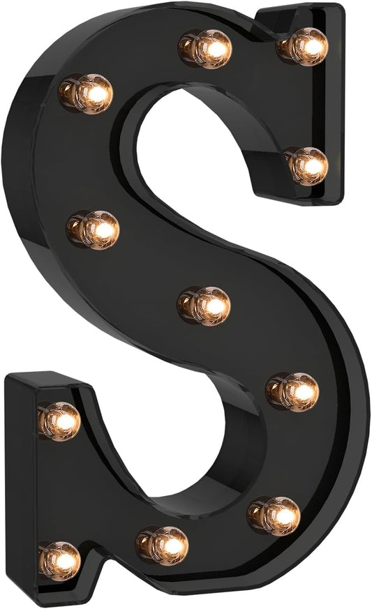 Foaky Black LED Letter Lights for Room Decor - Bedroom Wall Decor, Alphabet Lights for Home, Wedding, Party - Battery Operated （S）