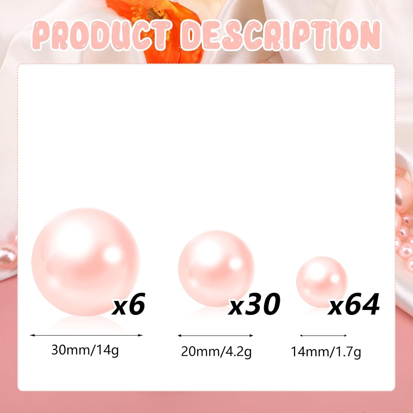 100PCS Light Pink Faux Pearls Beads for Centerpiece Vases, Vase Filler Faux Pearls, No Holes Filler Beads for Easter Party Anniversary Birthday Wedding Table Decor, 14/20/30mm