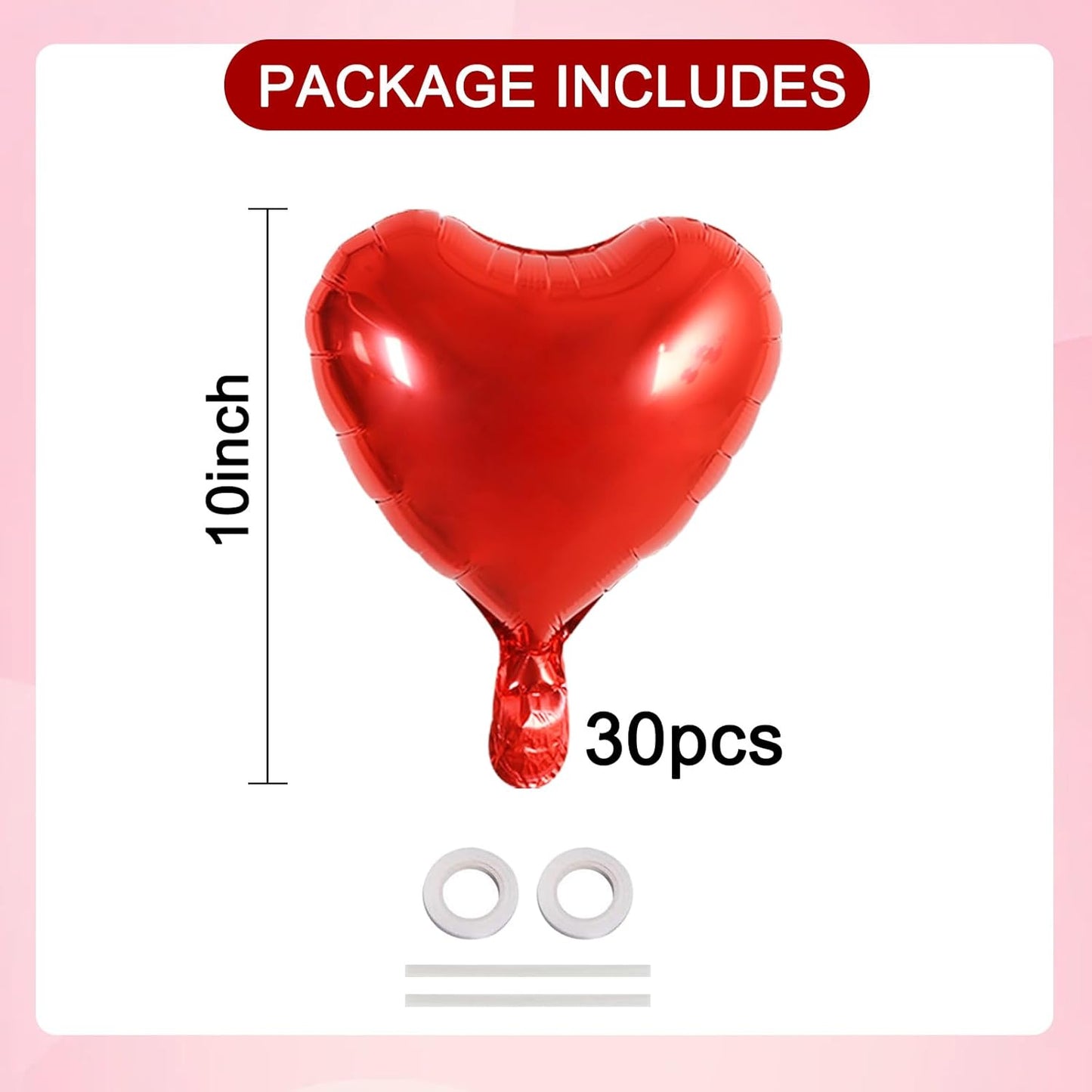 TONIFUL 30Pcs 10 Inch Red Heart Balloons Valentine’s Day Heart Shape Foil Mylar Balloons Decoration for Romantic Valentine's Day Wedding Bridal Shower Anniversary Engagement Party Supplies