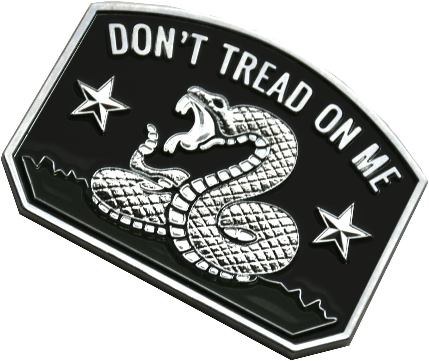 1x Gadsden Flag Rattlesnake Car Emblem 3D Decal Sticker with Don't Tread ON ME Slogan Fit for Car Truck Motorcycle Window Door and Flat Surface (Chrome)