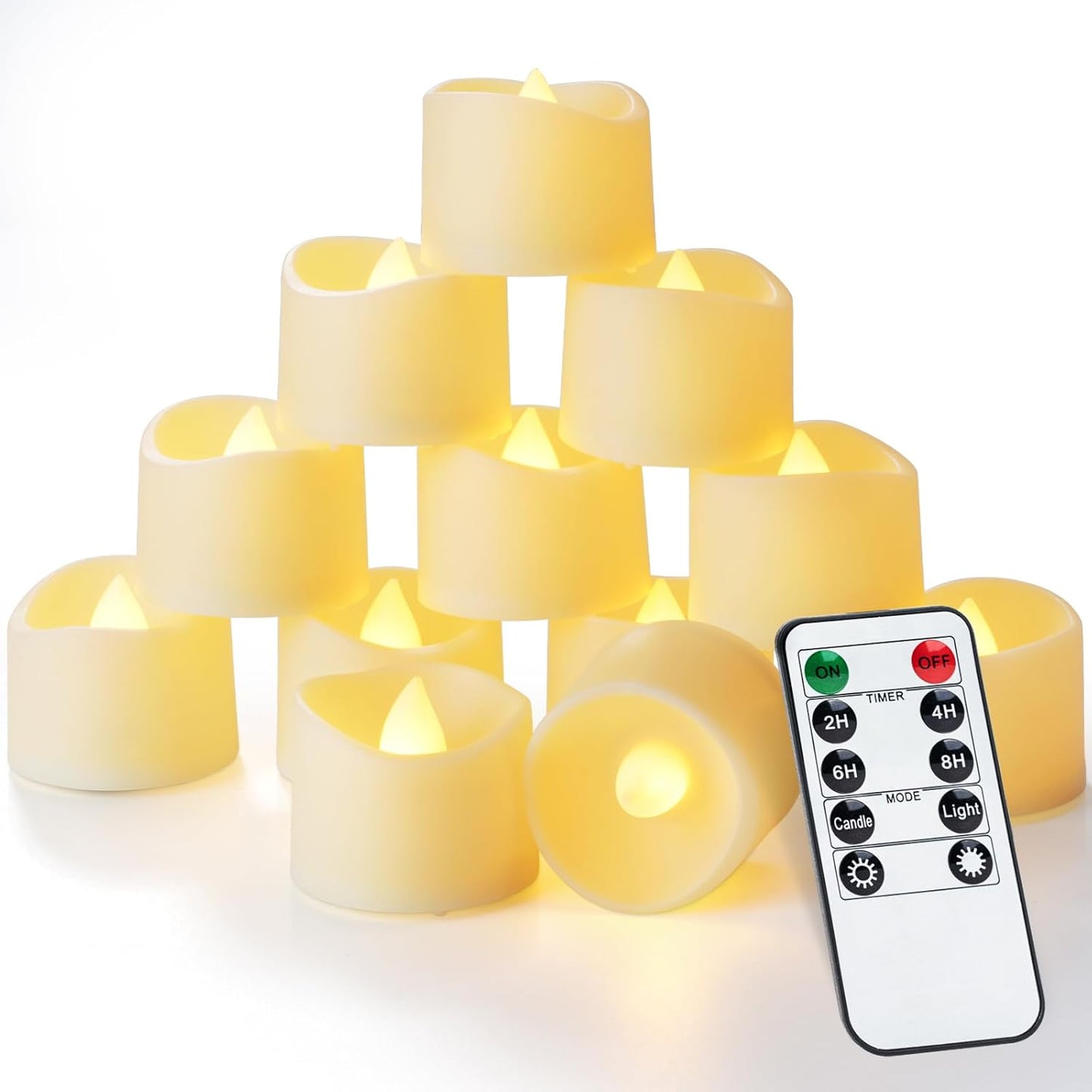 Homemory 12pcs Remote Timer LED Tea Lights Candles, 400+Hours Flickering Flameless Battery Operated Votive Candles for Tabletop Lighting, Centerpieces Decor, Holiday Decor
