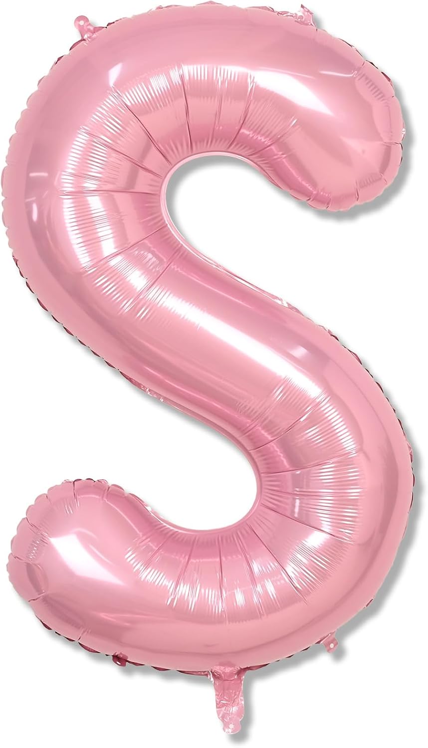 Self Inflating Pastel Pink S Letter Balloon, 40 Inch Large Alphabet Foil Custom Letter Balloon for Girls Birthday Party & Baby Shower Decoration