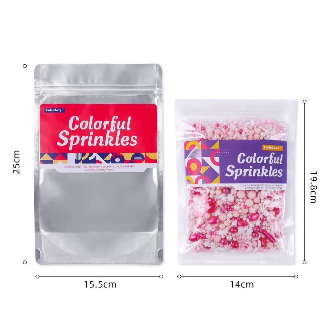 Pink Sprinkles for Cake Decorating 7oz - Snowflake Sprinkles - Metallic Sprinkle Mix for Cookies, Ice Cream, Cupcakes Topper - Rose Gold Sprinkles for Princess Bridal Shower Wedding Party