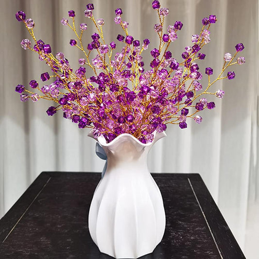 32PCS Crystal Artificial Flowers Bouquets Handmade Acrylic Flower Branches Fake Beaded Baby Breath Floral Crafts for Wedding Party Home Decor