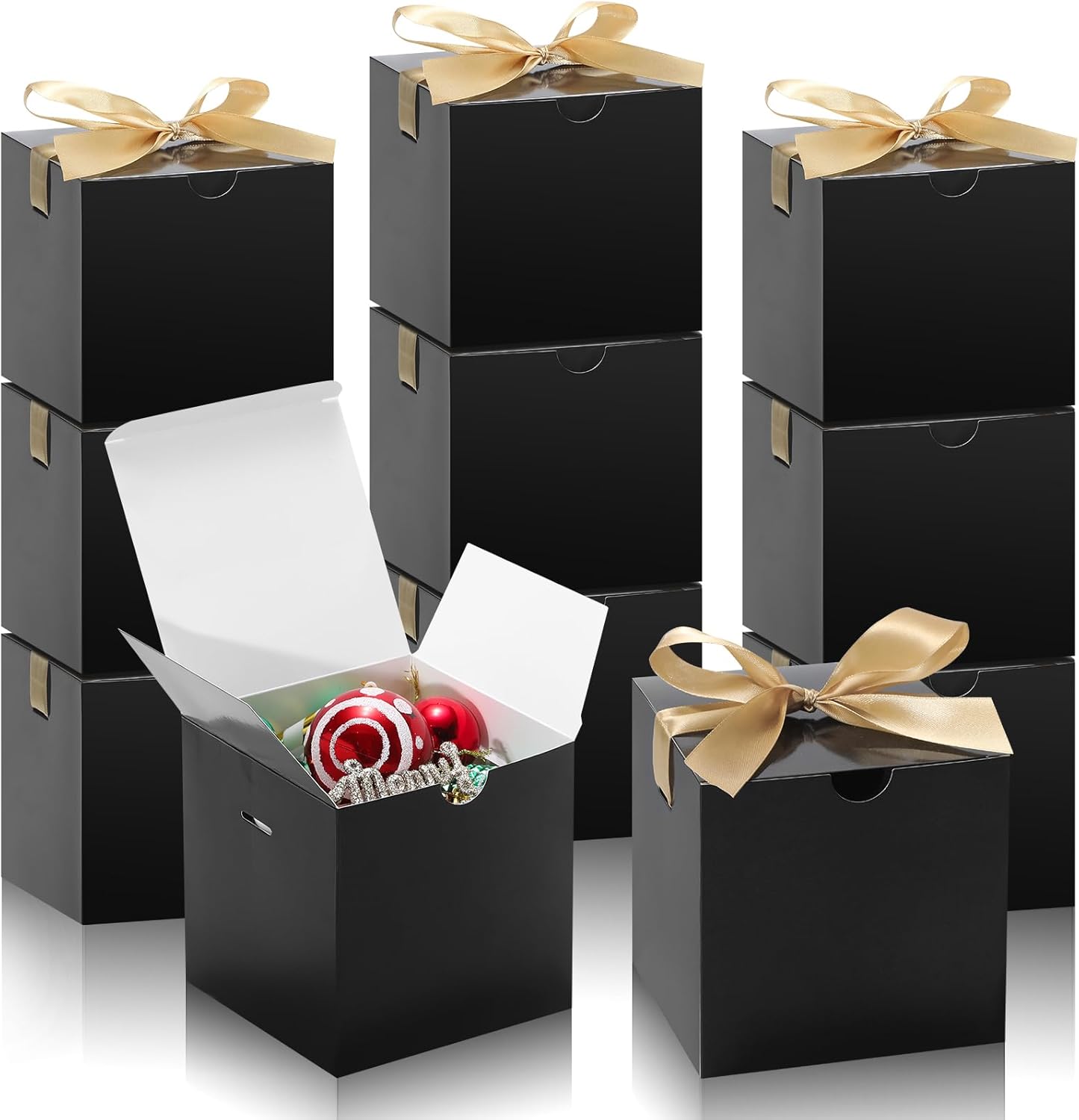 DOYIDE 20 Pack Small Gift Boxes, 6x6x6 Inch Black Elegant Paper Boxes with Ribbons, Christmas Gift Box Crafting, Wedding Party Favor, Cupcake, Candy, Bridesmaids Proposal Box