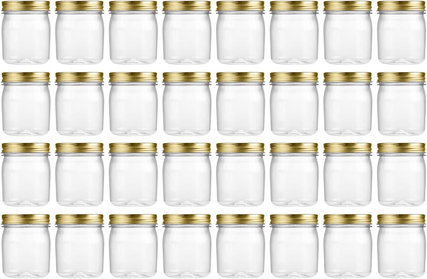 novelinks 8 oz Clear Plastic Jars with Screw-On Lids - BPA-Free Refillable Storage Containers for Slime, Spices, Crafts, Kitchen & Home Organization (32 Pack,Gold)