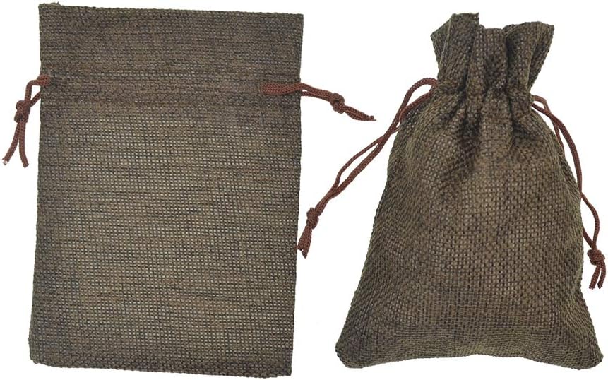 20pcs Burlap Drawstring Gift Bags, Natural Linen Jewelry Pouch for Valentine's Day, Wedding Party and DIY Craft Packing (Coffee, 3.9 x 5.5)