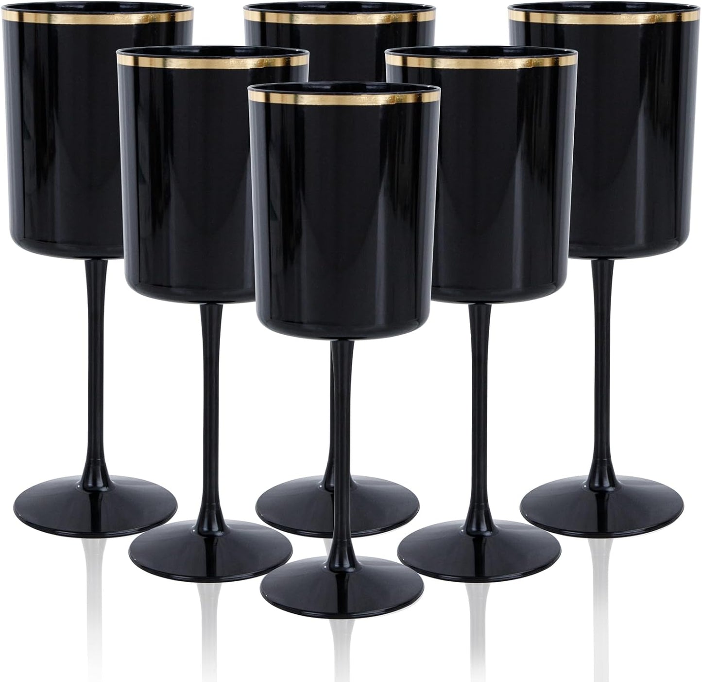 Ciaell 12 Pack 10 OZ Black Plastic Wine Glasses with Stem - Black and Gold Disposable Wine Glasses Perfect for Parties & Weddings & Toasting & Outdoors & Camping & Halloween