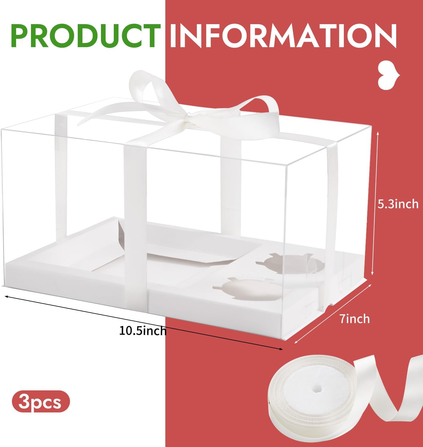 JCD 3 Pcs Cake Cupcake Combo Boxes,1+2 Cupcake carriers 2 Cupcakes Holes - Cakes and Cupcake Clear Boxes - Pastry Sweets Bento Boxes (2 Cupcakes and 1 Cake)(1+2/3Pcs)