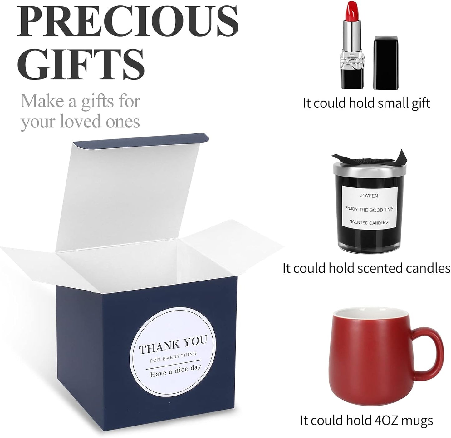 COTOPHER Small Gift Boxes 100 Pack 4x4x4 inches Navy Gift Boxes with Lids for Gifts, Crafting, Wedding Party Favor, Cupcake Boxes, Candy, Bridesmaids Proposal Box with Ribbons and Stickers (Navy, 100