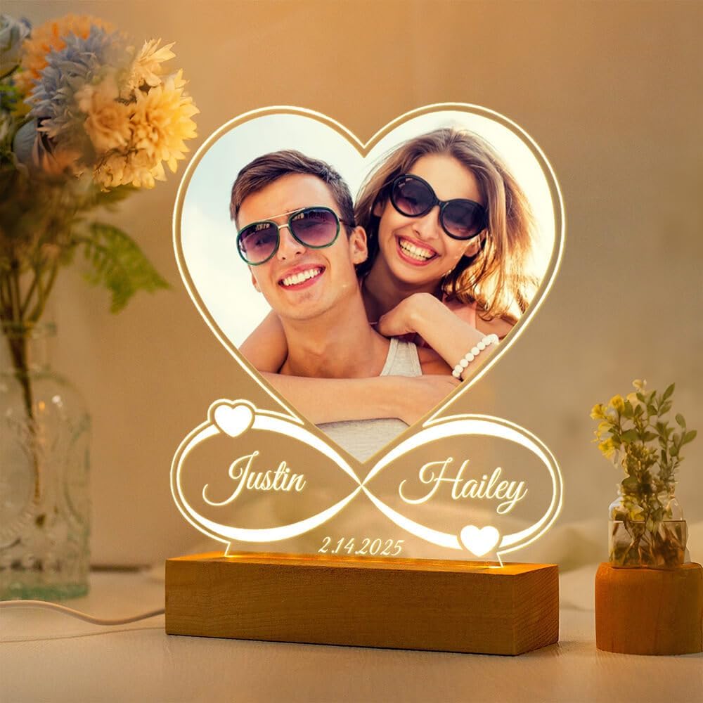 Personalized Anniversary Couple Gifts for Women & Men, Custom Picture Frames with Photo, Personalized Photo Frame with Night Light, Customized Birthday Gifts for Her Him Girlfriend Boyfriend