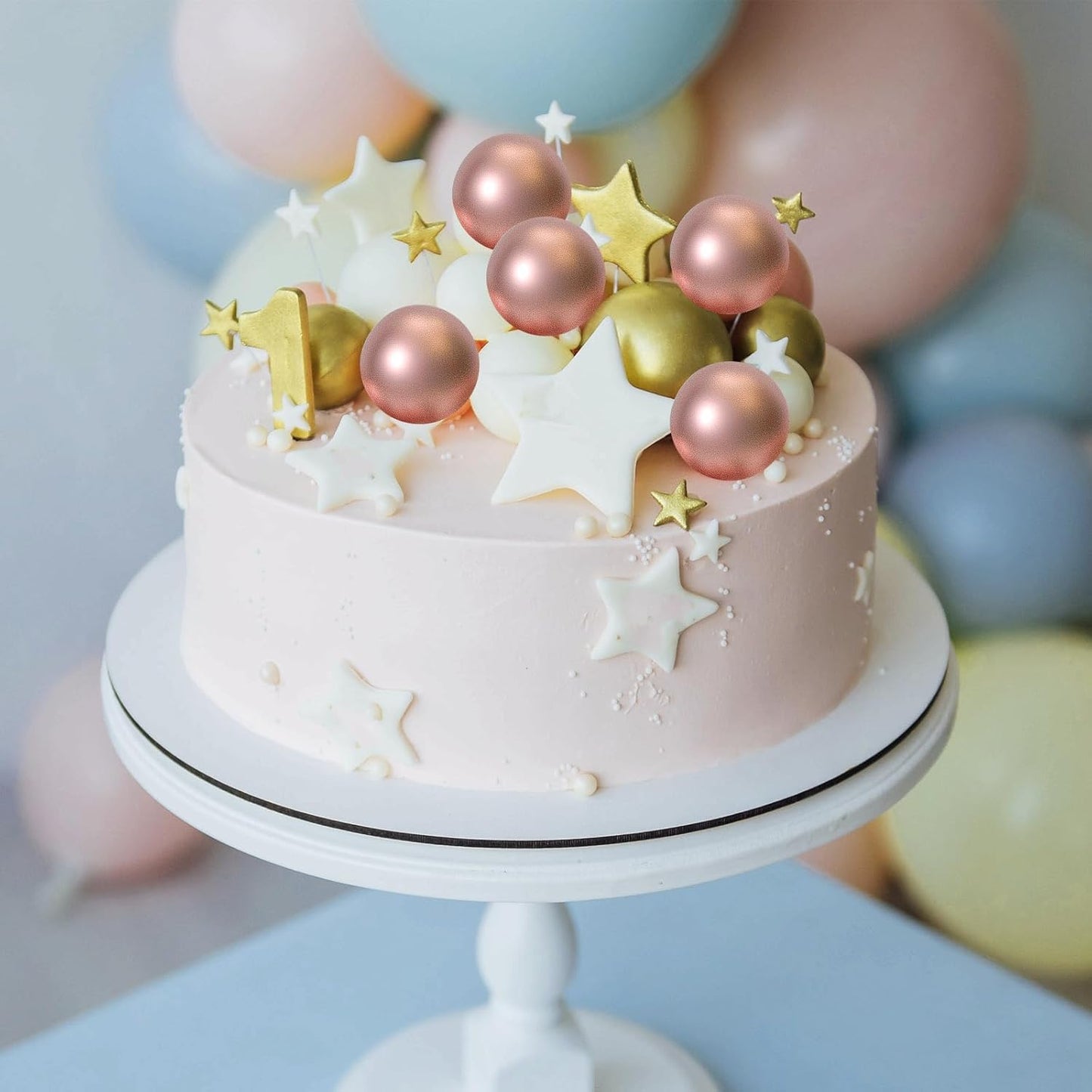 ASTARON 20 Pcs Ball Cake Topper Decorations Mini Balloons Cake Topper Sticks Rose Gold Balls Cake Picks Cake Topper Balls Cake Decorations for Wedding Birthday Cake Decorations