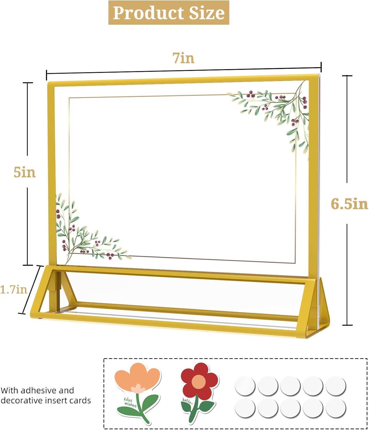 Clear Acrylic Sign Holder 7x 5 Horizontal Double Sided Gold Frame Flyer Holder for Wedding Table Number Menu Holder (6pcs)