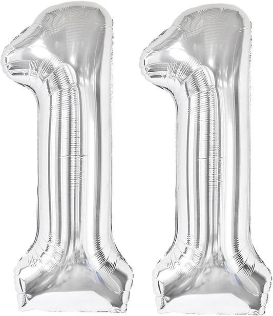 Silver Number 11 Balloon 40 inch, Number 11 Birthday Balloon for Boy Girl, Silver Foil Balloon for 11 Birthday Party, Anniversary Celebration Number Balloons Decorations