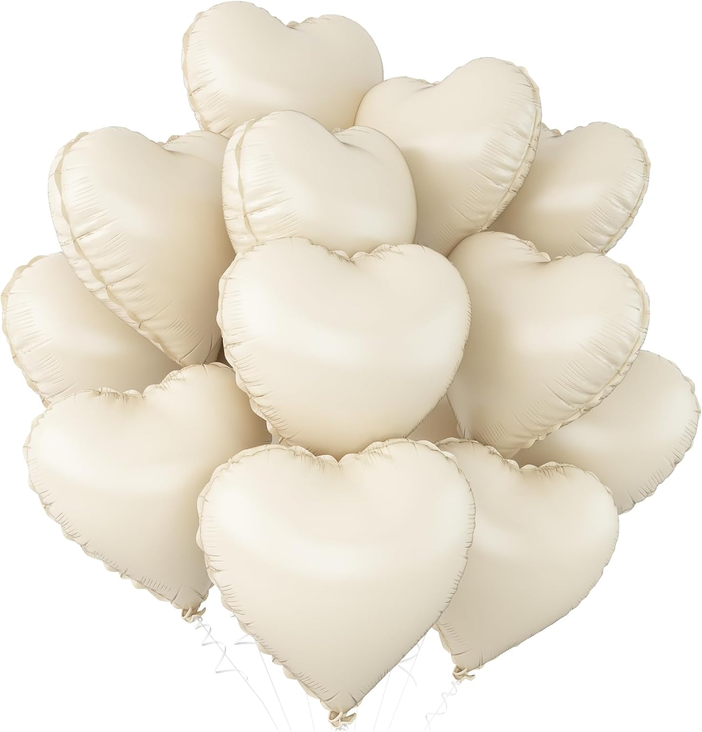 Cream White Heart Balloons,12Pcs Sand White Heart Shaped Foil Balloons,18Inch Beige Helium Polyester Film Balloon for Baby Shower Birthday Anniversary Wedding Party Decorations