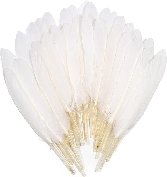 FeelfunFeather 120pcs White Goose Cochettes Feather Natural Bulk 4-6 inch 10-15cm for Wedding Party Christmas Halloween Decorations DIY Crafts