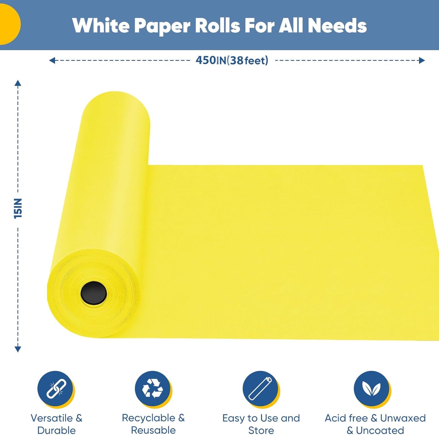 Yellow Wrapping Paper Craft Paper Kraft Paper Roll 15"x450", Bulletin Board Paper, Arts & Crafts, Gift Wrapping Packing Painting Drawing Paint Easel Poster Chart Decorative Paper, Kids Art Supplies