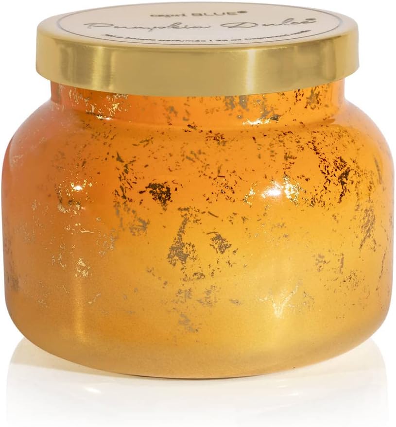 Capri Blue Glimmer Jar Candles - Luxury Holiday Scented Candles for Home - Long Lasting Soy Wax Blend - Scented Holiday & Home Decor - Pumpkin Dulce Oversized Signature Jar (28 oz)