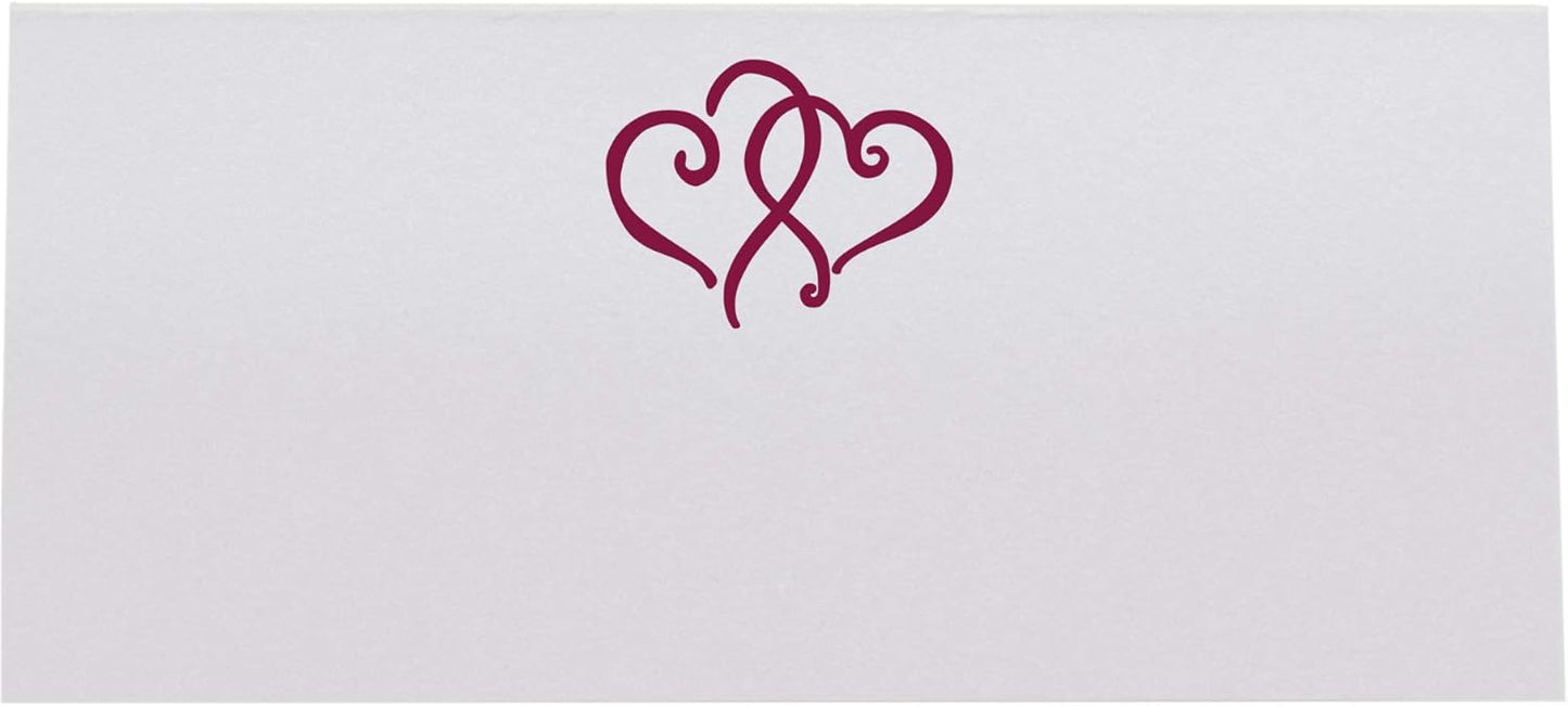 Linked Hearts Place Cards, Burgundy (Choose Color), Set of 150, Pre-cut and Scored - Wedding, Party, Dinner, and Special Events - Made in the USA