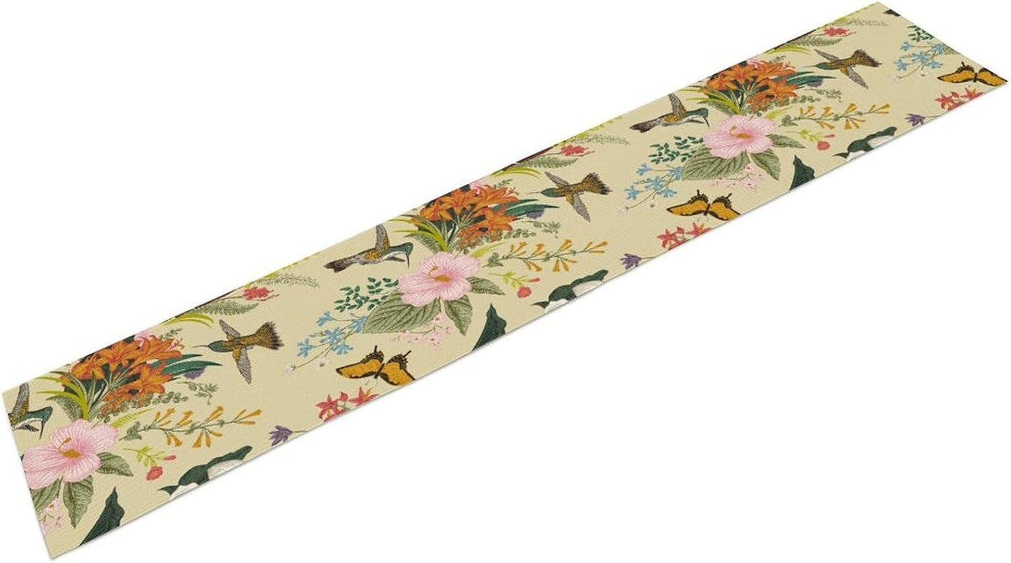 Brown Bird Floral Table Runner Spring Flower Kitchen Table Decoration Suitable for Family Dinner Decoration 13x70 Inch