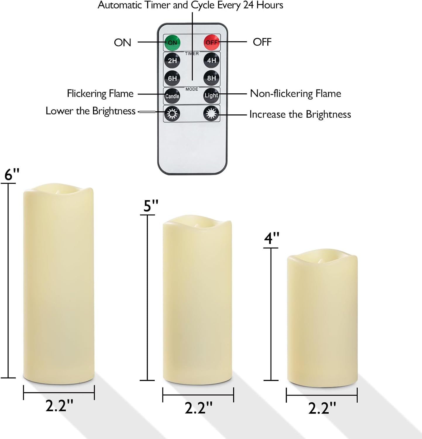 Homemory 12-Piece Waterproof Flameless LED Candles with Remote Control & Timer, Multi-Size Set (D2.2'' x H4''5''6''), Battery Operated for Outdoor/Indoor Decor, Wedding, Holidays & Events