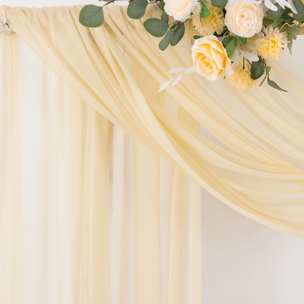 Socomi Champagne Sheer Wedding Arch Draping Fabric 29" x 20Ft 4 Panels Outdoor Curtain Drapes Extra Long for Bridal Baby Shower Ceremony Birthday Party Decor