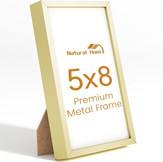 5x8 Aluminum Metal Picture Frame,Tempered Glass Gold Photo Frame 5x8 for Family Photo,Posters,Art,Document to Wall Mount Horizontally or Vertically