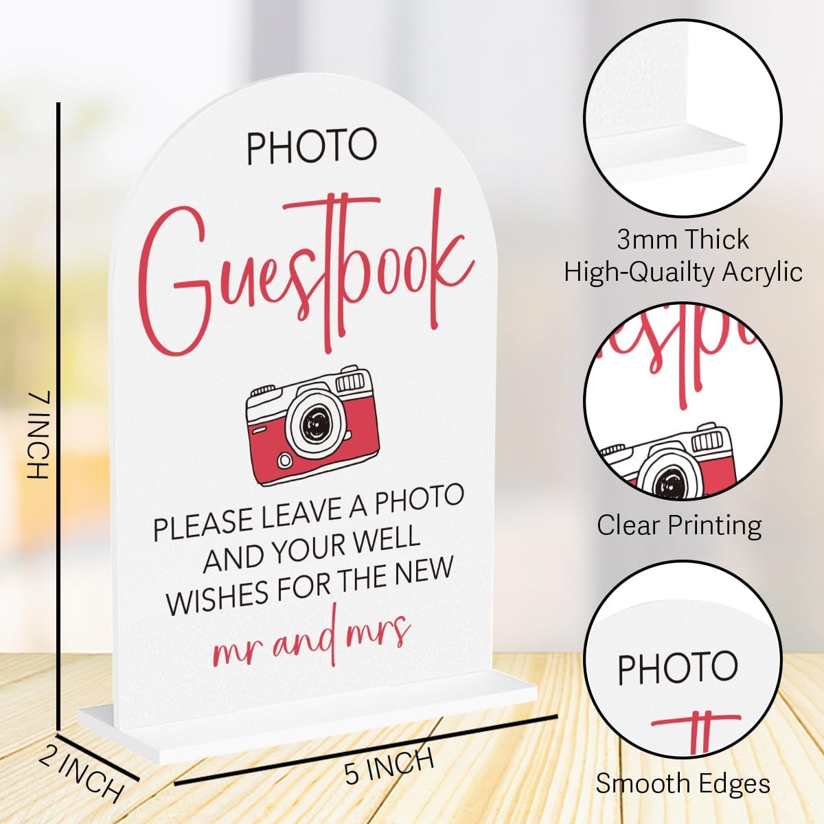 Wedding Photo Guest Book Sign Acrylic Arch Wedding Bridal Shower Baby Shower Welcome Table Signs for Ceremony and Reception Decor 7 x 5 Inches