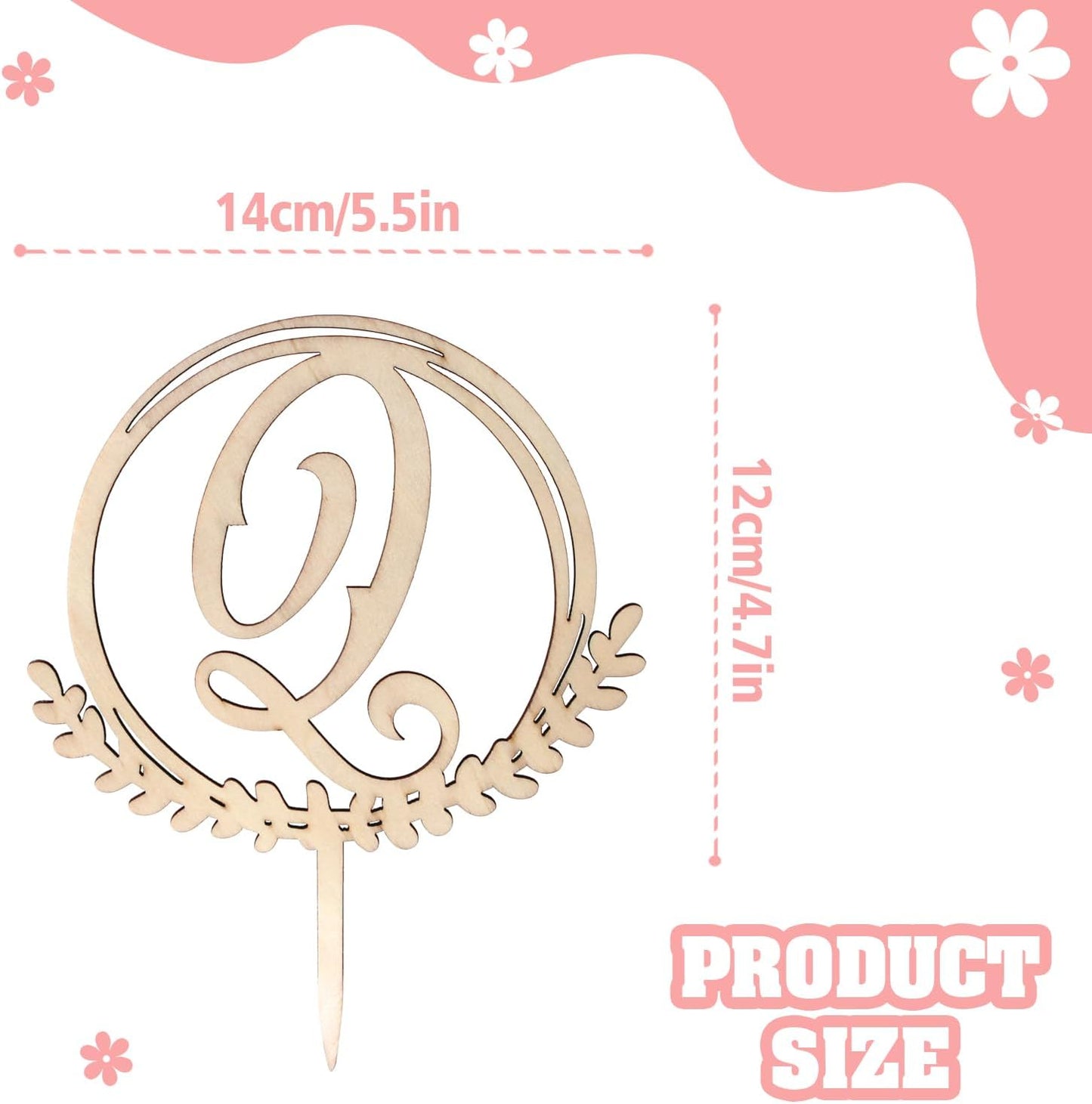 LINGTEER Personalized Inital Letter Q Wooden Cake Topper Perfect for Birthday Rustic Wedding Anniversary Keepsake Party Decoration