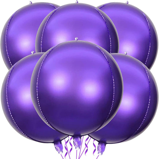 6 Pack 22 Inch 4D Purple Balloons Big Round Foil Balloons Purple Metallic Balloons for Wedding Birthday Bridal Shower Baby Shower Decorations Party Supplies