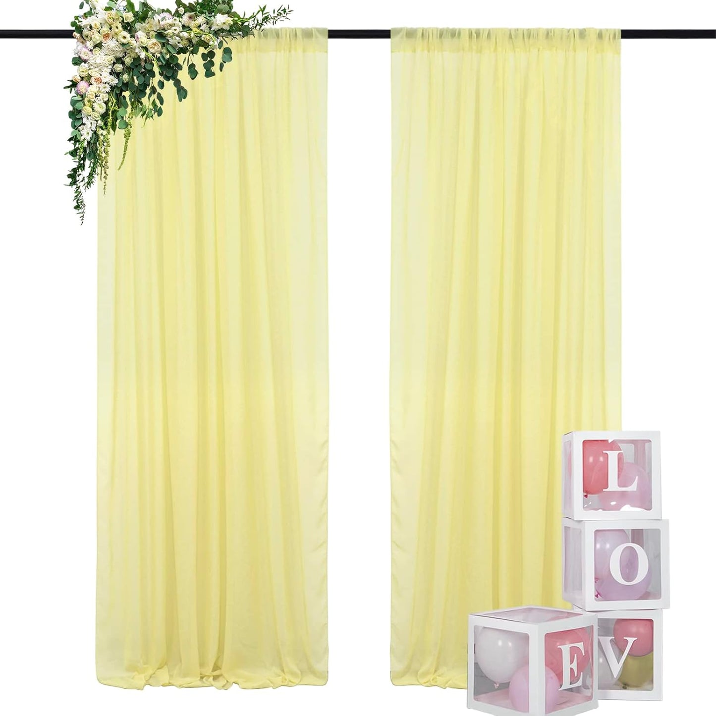 DUOBAO Pastel Yellow Chiffon Backdrop Curtains - 2 Panels 29" x 120" Semi-Sheer Wedding Drapes for Elegant Events & Party and Photography Living Room Curtains