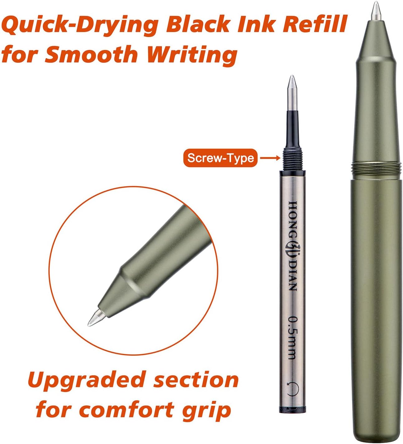 Hongdian M2 Black Forest Mini Rollerball Pen, Fine Point 0.5mm, Sleek Aluminium Pocket Pen with Black Ink Refill, Ideal for Travel & Signature (Army Green)