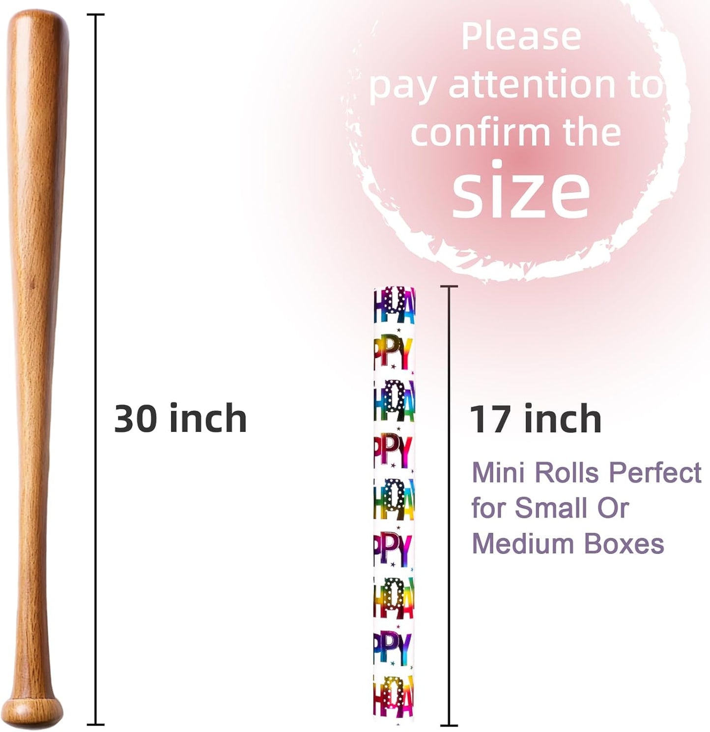 Yarcony Birthday Wrapping Paper Roll, Mini Roll Gift Wrapping Paper, Colorful Foil Girl Happy Birthday Gift Wrap Rainbow Present Paper for Boys Girls, Holiday,Party,Baby Shower(17 Inch X 16.5 Feet)