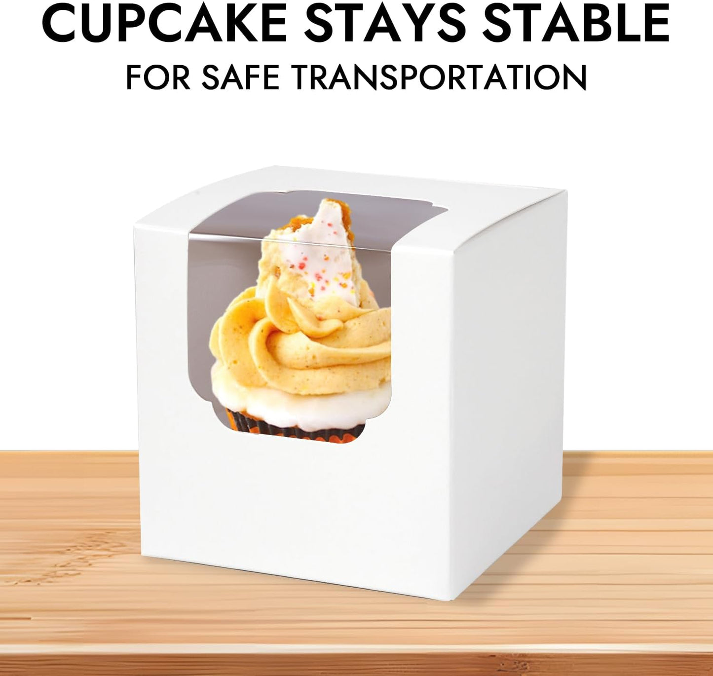 JCD 120 Packs Individual Cupcake Box White with Insert, 3.5" Cupcake Containers Single with Insert and Window for Hot Cocoa Bombs and Cookies, Pre-Assembled for Wedding Birthday Party (White/120Pcs)
