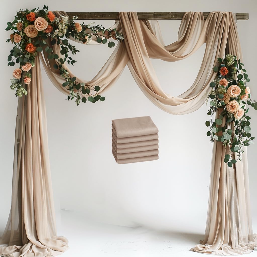 Wedding Arch Draping Fabric 6 Panels 28.7" x 20FT Nude Sheer Chiffon Backdrop Drapes for Wedding Ceremony Birthday Party Bridal Shower Outdoor Decoration