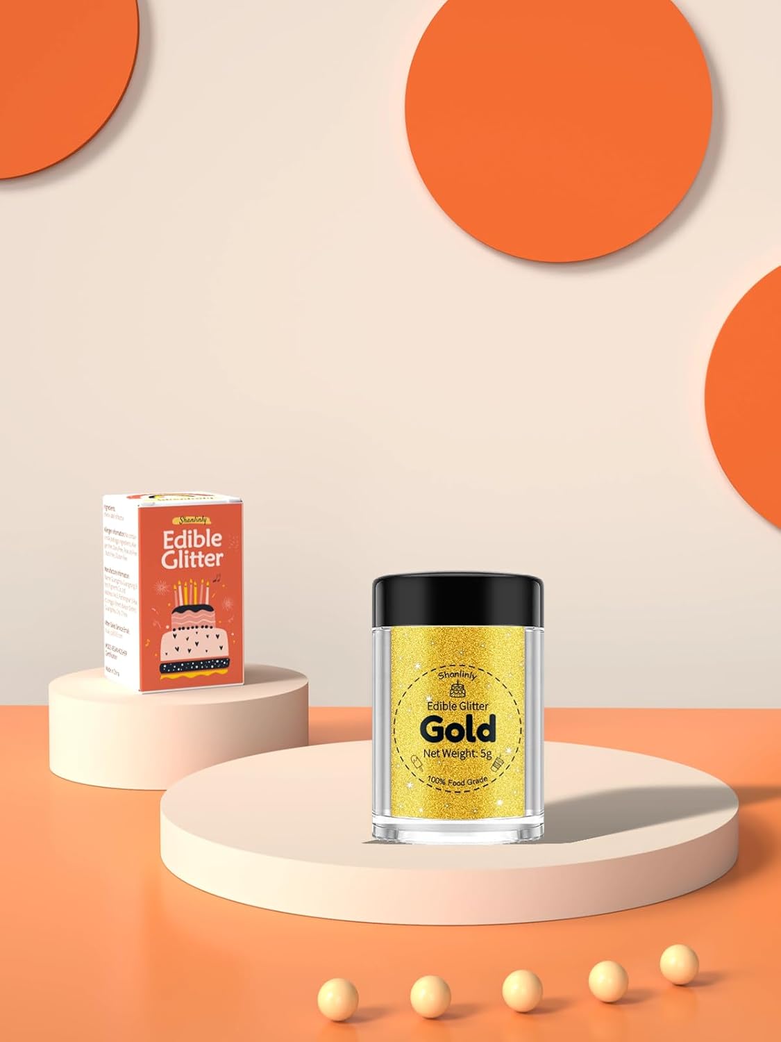 Shanlinly Gold Edible Glitter for Cakes Drinks - Food Grade 5g Shimmer Luster Glitter Dust Edible Glimmer Powders for Strawberries, Sprinkle on Sparkle, Chocolate, Cookie, Cupcake, Cocktail, Vegan