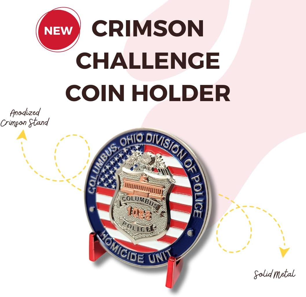 Generic Military Challenge Coin Display Stand - Solid Metal with Anodized Finish - US Vet. Business (Set of 5 Crimson), Gold, Silver, Black