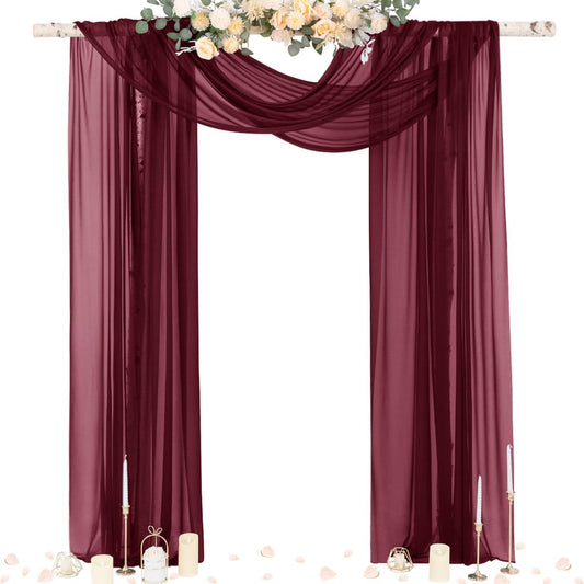 Socomi Wedding Arch Draping Fabric 29" x 20Ft 1 Panel Burgundy Sheer Outdoor Curtain Drapes Extra Long for Bridal Baby Shower Ceremony Birthday Party Decor