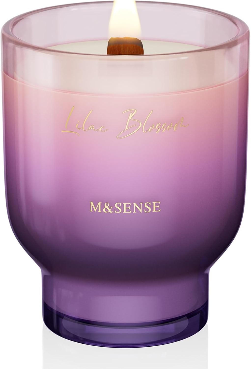 M&SENSE 16.6oz Natural Soy Large Jar Candle with Wooden Wick | Lilac Blossom Scent | 95-Hour Burn & Long-Lasting Burn | Housewarming Gift for Men and Women