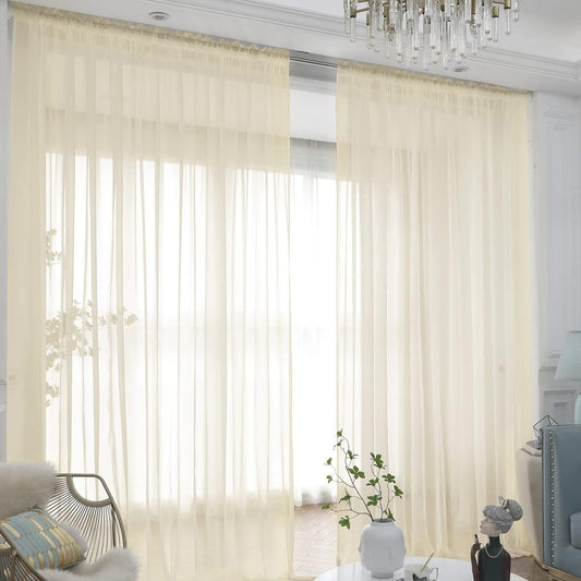 Window Light Yellow Sheer Curtains 84 Inches Long 2 Panels Sheer Curtain Basic Rod Pocket Panel for Bedroom Children Living Room Yard Kitchen (Light Yellow, 52" W x 84" L | 2 pcs)