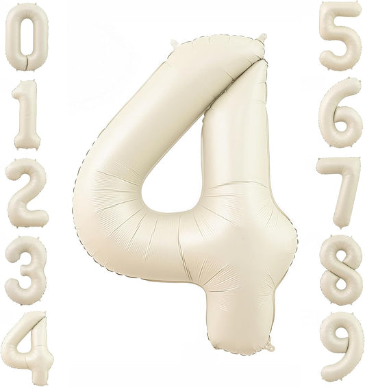 Cream 4 Balloon Number 40 Inch Cream White Number 4 Balloon Helium Mylar 4 Balloon for Birthday Party Decoration