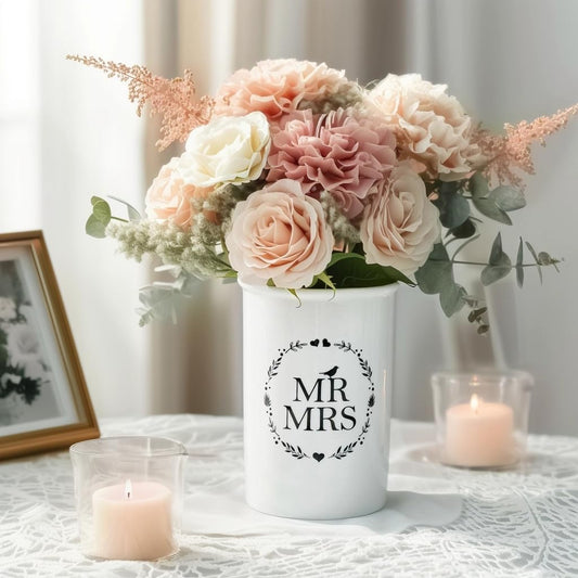 AW Bridal Mr and Mrs Wedding Vase Decorations, Bridal Shower Gifts for Bride, Wedding Table Decorations for Women Friends, Anniversary Engagement Gifts for Couples and Newly Engaged