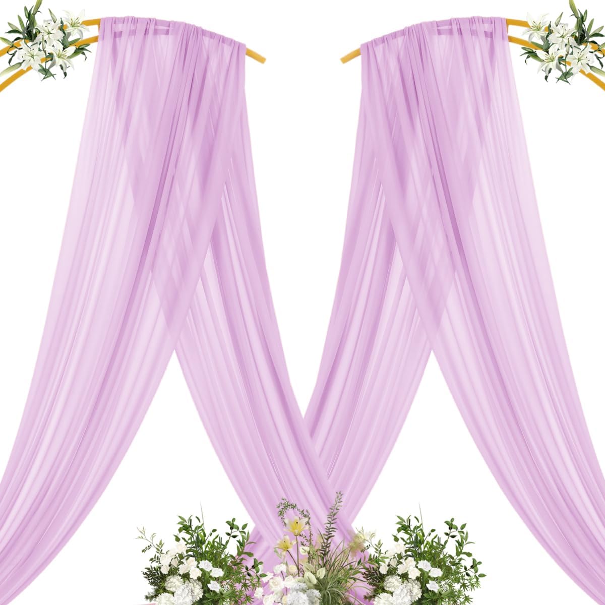 MLMC Lilac Purple Wedding Arch Draping Fabric 2 Panels 29" x 20 FT Extra Long Lavender Gauze Drapes Sheer Backdrop Curtains 6.6 Yards Outdoor Drapery Panels for Wedding Party Ceiling Decoration