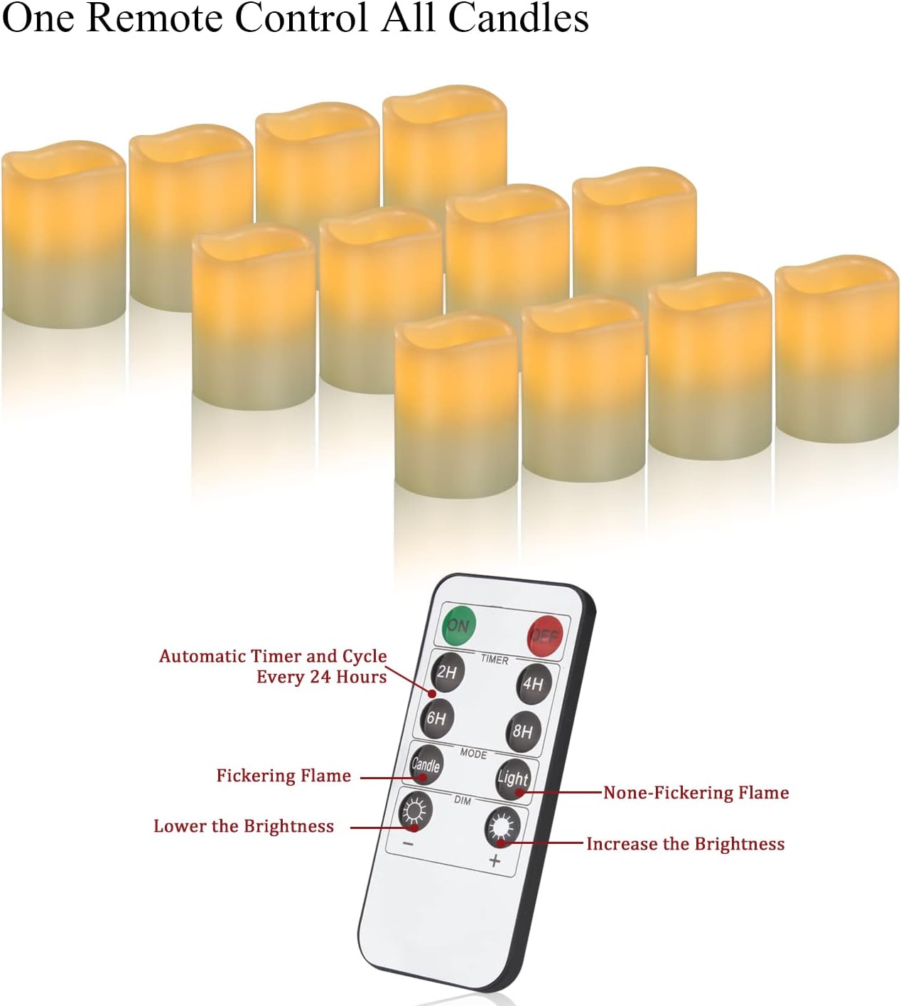 Vinkor Flameless Candles (Ivory Set of 12 （D: 3" x H: 4"）)