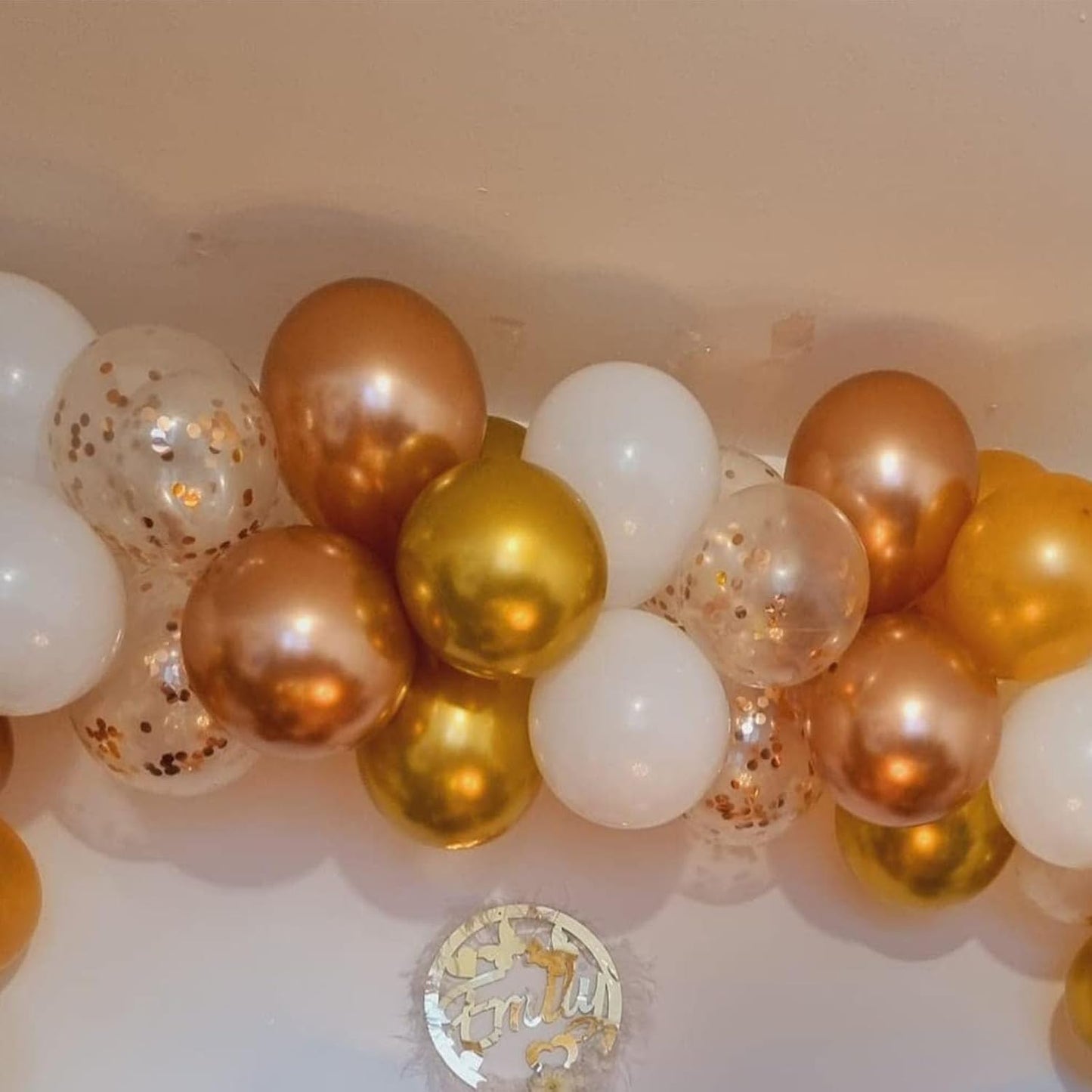 Paready Rose Gold and White Latex Balloons, 60 Pcs 12 Inch Metallic Gold Confetti Balloons with Ribbons for Birthday Party Baby Shower Anniversary Wedding Bridal Shower Graduation Decoration