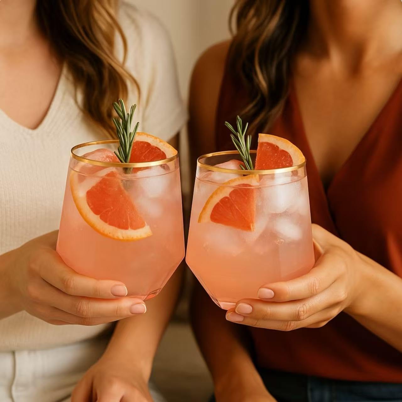 40 count Diamond Unbreakable Stemless Plastic Wine Champagne Whiskey Glasses Elegant Durable Disposable Indoor Outdoor Ideal for Home, Office, Bars, Wedding, 12 Ounce Cups (Diamond Pink Matte Gold)