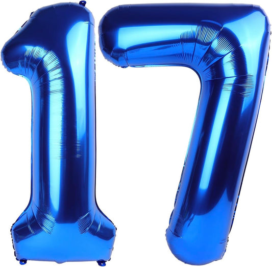 Navy Blue Jumbo Number 17 Balloon 40 Inch, Boy Girl 17 Birthday Supplies, Foil Helium 17 Birthday Giant Balloon, Mylar Blue Number Balloons Anniversary Decorations